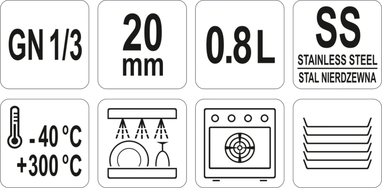 Pojemnik gastronomiczny ze stali nierdzewnej gn 1/3 20