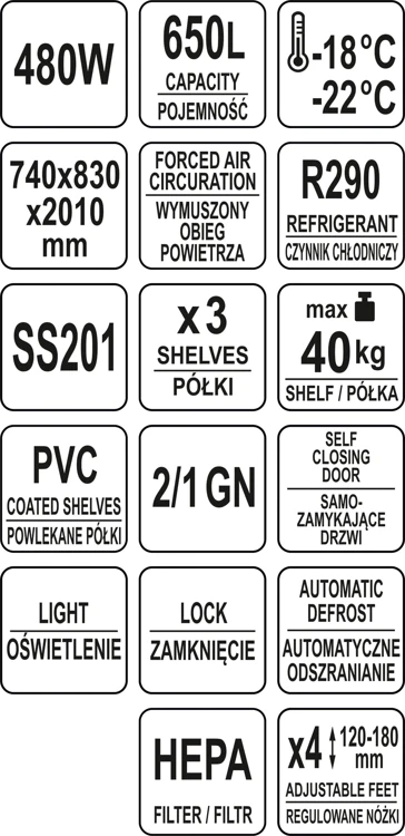 Szafa mroźnicza 650l 740x830x2010 pojedyncza