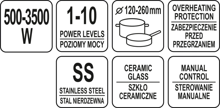 Kuchenka indukcyjna 3500w z regulacją manualną