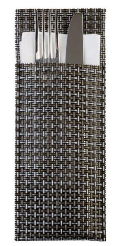Etui na sztućce 24x9cm PVC beż/brąz
