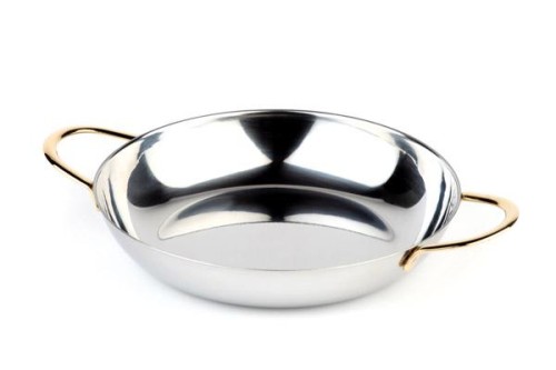 Okrągły półmisek z pozłacanymi uchwytami o średnicy 28cm