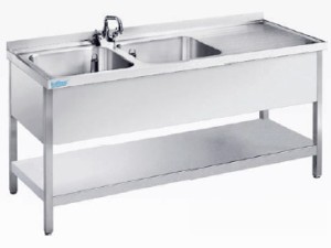 Zlew 2-kom z półką (L) 1500x600x850 Rilling