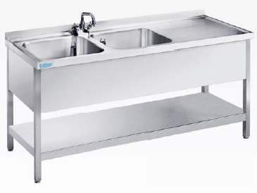 Zlew 2-kom z półką (L) 1500x600x850 Rilling