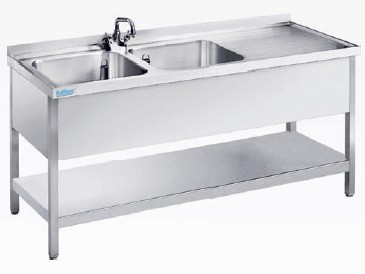Zlew 2-kom z półką (L) 1600x700x850 Rilling