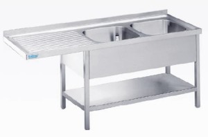 Stół ze zlewem 2-kom i wydł. ociekaczem z półką (P) 1500x600x850 Rilling