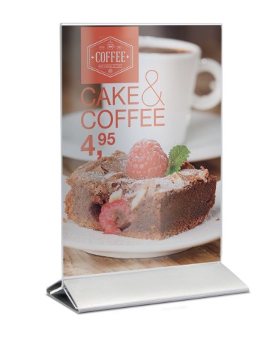 Dwustronny, akrylowy stojak menu A5 (podstawa ze stali nierdzewnej)
