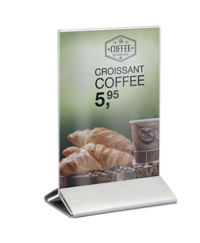 Dwustronny, akrylowy stojak menu A6 (podstawa ze stali nierdzewnej)
