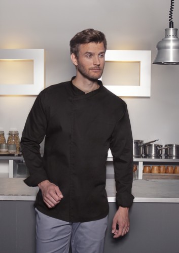 Męska bluza kucharska Long-Sleeve Throw-Over Chef Shirt BASIC czarna