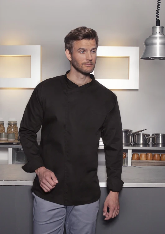 Męska bluza kucharska Long-Sleeve Throw-Over Chef Shirt BASIC czarna