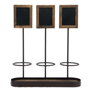 STOJAK NA 3 BUTELKI Z ETYKIETAMI KREDOWYMI W RAMKACH