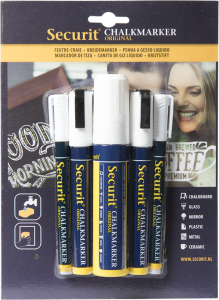 ZESTAW 5 BIAŁYCH PISAKÓW KREDOWYCH - RÓŻNE GRUBOŚCI KOŃCÓWEK