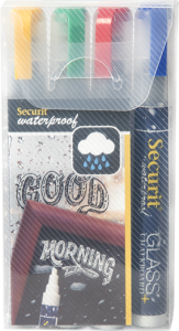ZESTAW CZTERECH WODOODPORNYCH KOLOROWYCH PISAKÓW KREDOWYCH Z KOŃCÓWKĄ O GRUBOŚCI 2-6MM