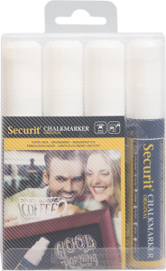 ZESTAW 4 BIAŁYCH PISAKÓW KREDOWYCH Z KOŃCÓWKAMI O GRUBOŚCI 7-15MM