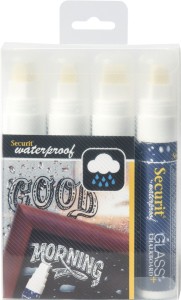 ZESTAW CZTERECH BIAŁYCH PISAKÓW WODOODPORNYCH Z KOŃCÓWKĄ O GRUBOŚCI 7-15MM