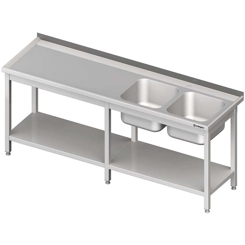 Stół ze zlewem 2-kom.(P),z półką 2200x700x850 mm