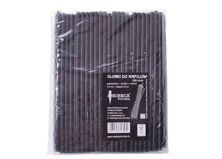 Opakowanie słomek papierowych marki Horeca Polska, słomki czarne długość 20 cm, ø6 mm