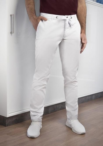 Męskie spodnie kucharskie lub kelnerskie Chino MODERN-STRETCH białe