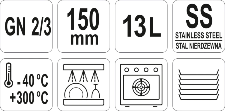 Pojemnik gastronomiczny ze stali nierdzewnej gn 2/3 150