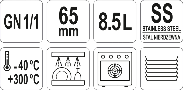 Pojemnik gastronomiczny ze stali nierdzewnej gn 1/1 65mm 8,5l