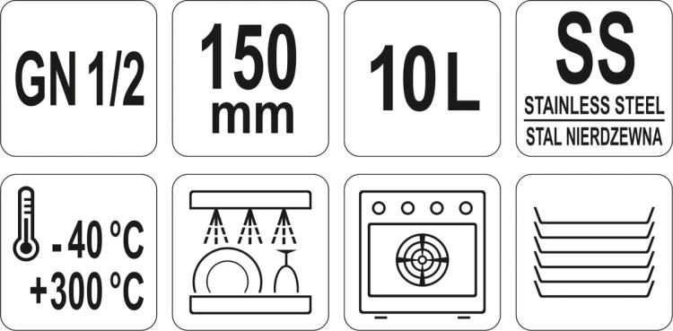 Pojemnik gastronomiczny ze stali nierdzewnej gn 1/2 150