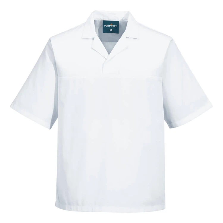 Bluza piekarza, biała, krótki rękaw, przód.