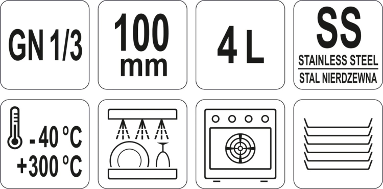 Pojemnik gastronomiczny ze stali nierdzewnej gn 1/3 100mm 4l