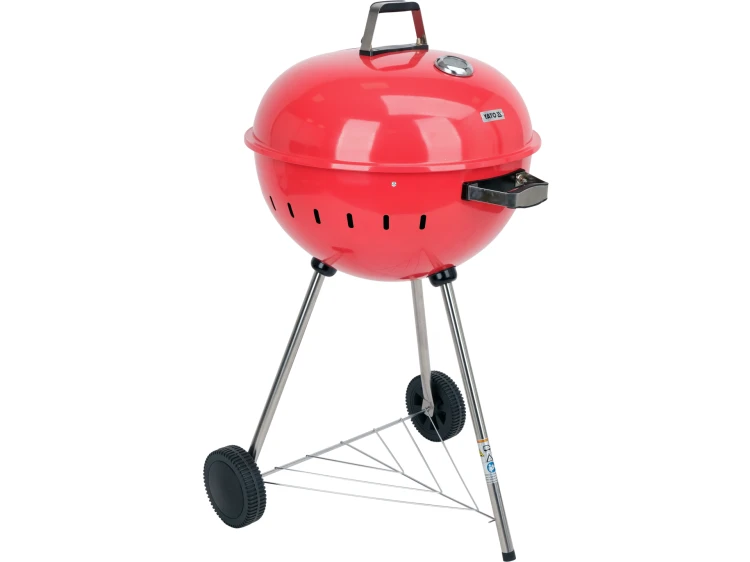 Grill węglowy okrągły, 54 cm, czerwony, przenośny na kółkach