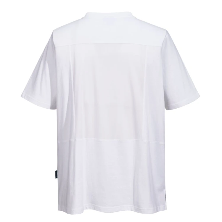 T-shirt kucharski , biały z panelem siatki oddychającej, widok z tyłu