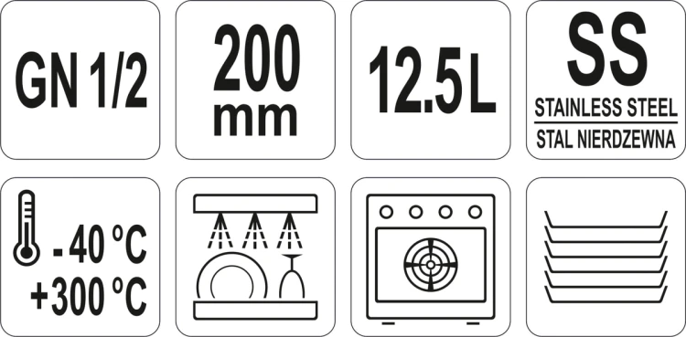 Pojemnik gastronomiczny ze stali nierdzewnej gn 1/2 200mm 12,5l