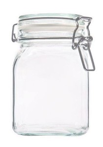 Słoik szklany, kwadrat COMFORT 750ml z zamknięciem klamerkowym i szklaną pokrywką