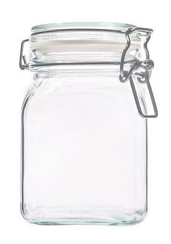 Słoik szklany, kwadratowy Comfort 750 ml, z zamknięciem klamerkowym i szklaną pokrywką