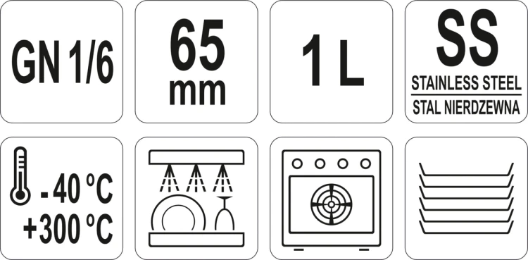 Pojemnik gastronomiczny ze stali nierdzewnej gn 1/6 65mm 1l