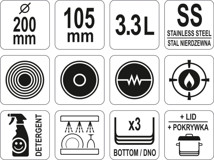 Rondel z pokrywką ze stali nierdzewnej 20x10,5cm 3,3l