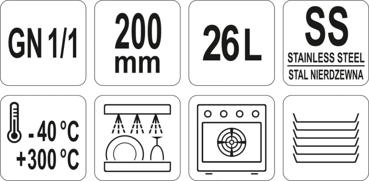 Pojemnik gastronomiczny ze stali nierdzewnej gn 1/1 200mm 26l