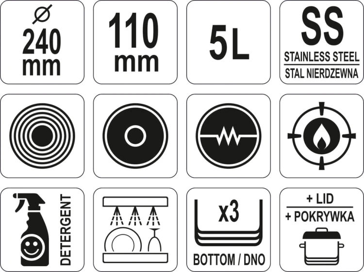 Rondel z pokrywką ze stali nierdzewnej 24x11cm 5l