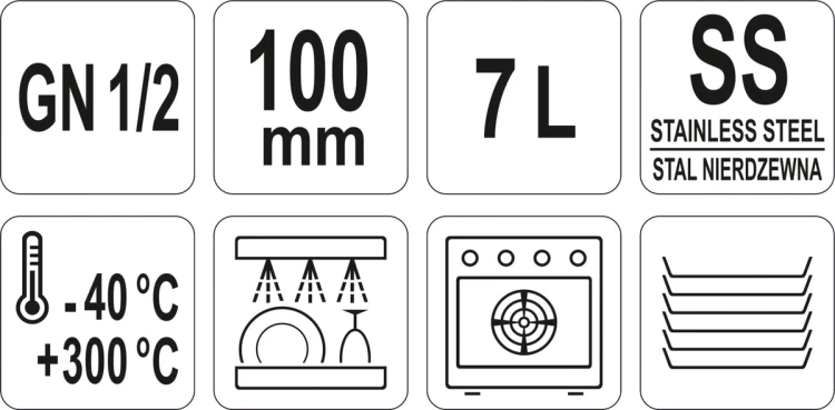 Pojemnik gastronomiczny ze stali nierdzewnej gn 1/2 100mm 7l