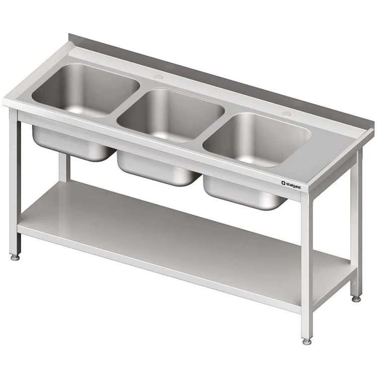 Stół ze zlewem 3-kom.(L),z półką 1500x600x850 mm skręcany