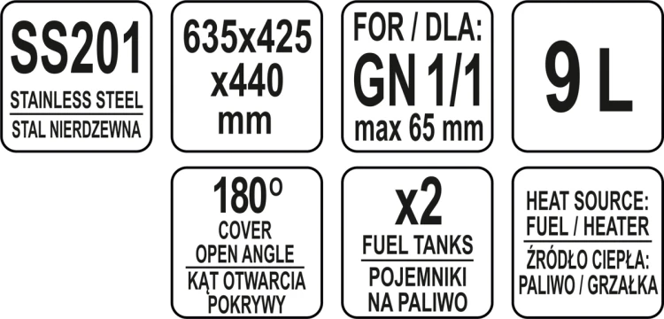 Podgrzewacz roll top prostokątny gn 1/1 9l