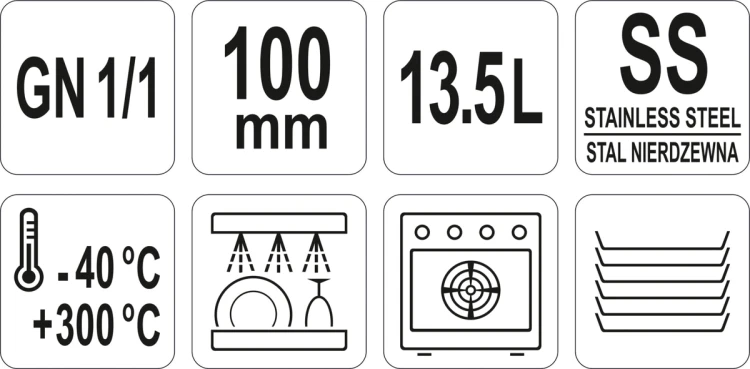 Pojemnik gastronomiczny ze stali nierdzewnej gn 1/1 100mm 13,5l