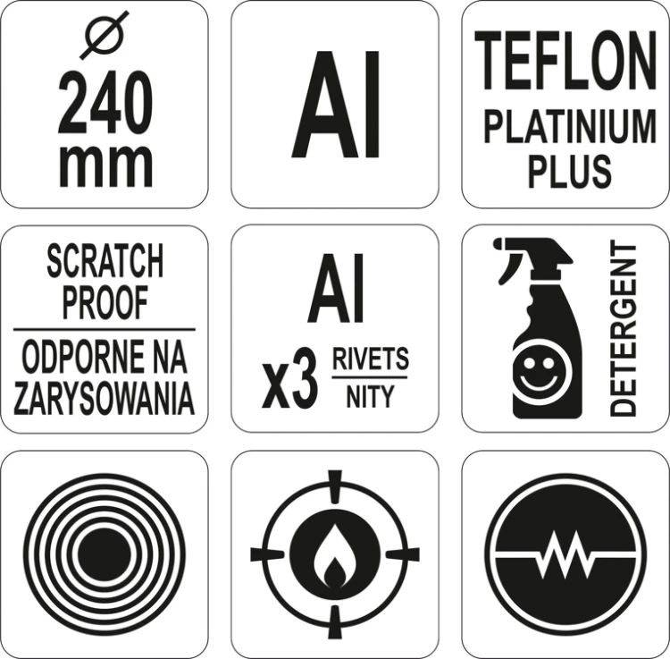 Aluminiowa patelnia na indukcję z powłoką teflon platinum plus 240mm