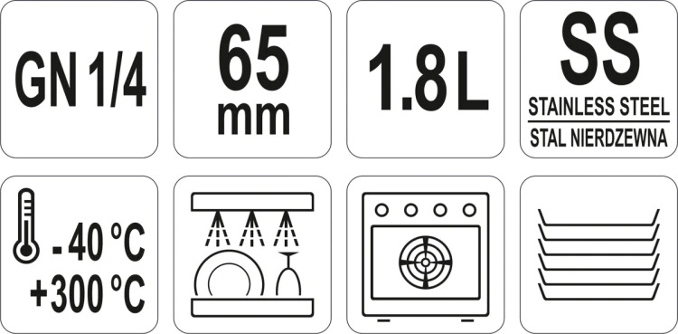 Pojemnik gastronomiczny ze stali nierdzewnej gn 1/4 65