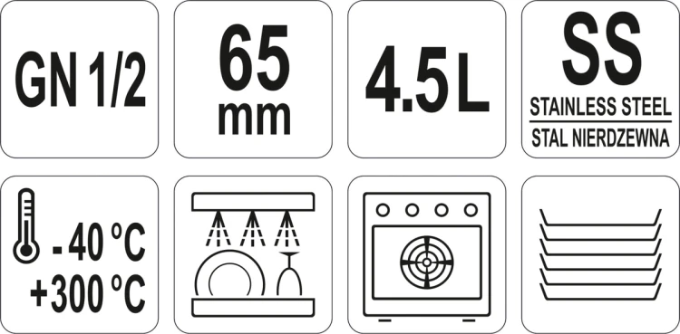 Pojemnik gastronomiczny ze stali nierdzewnej gn 1/2 65mm 4,5l