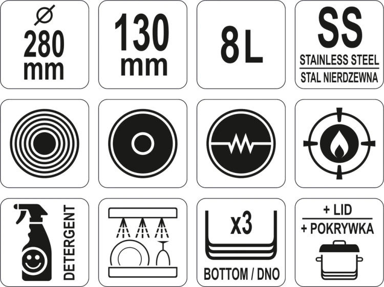 Rondel z pokrywką ze stali nierdzewnej 28x13cm 8l
