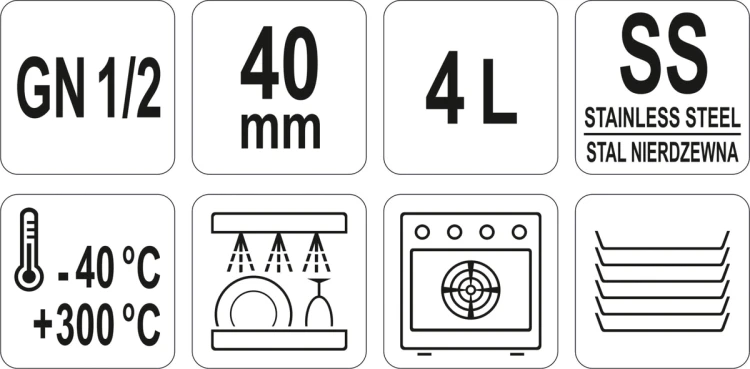 Pojemnik gastronomiczny ze stali nierdzewnej gn 1/2 40