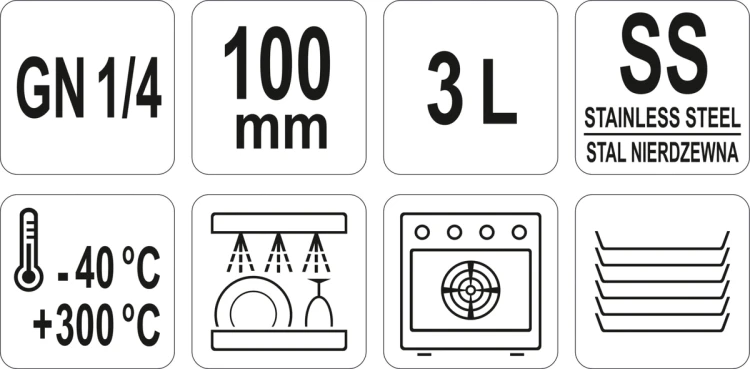 Pojemnik gastronomiczny ze stali nierdzewnej gn 1/4 100
