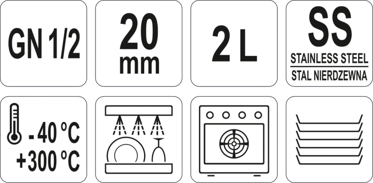 Pojemnik gastronomiczny ze stali nierdzewnej gn 1/2 20mm 2l