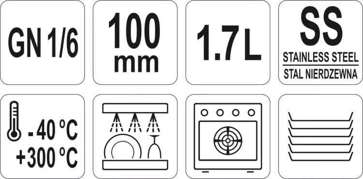 Pojemnik gastronomiczny ze stali nierdzewnej gn 1/6 100